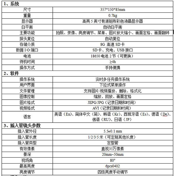 亞泰光電2017新研發(fā)的WIE-L便攜式內(nèi)窺鏡重量僅重0.7kg，主要功能有拍照、錄像、亮度調(diào)節(jié)
畫面定格等